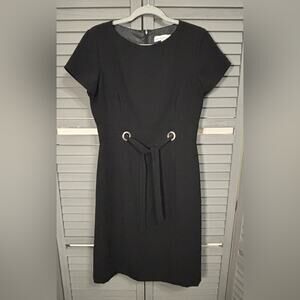 Vintage David Warren Black Mini Dress with Tie Waist Detail Cap Sleeve Size 10